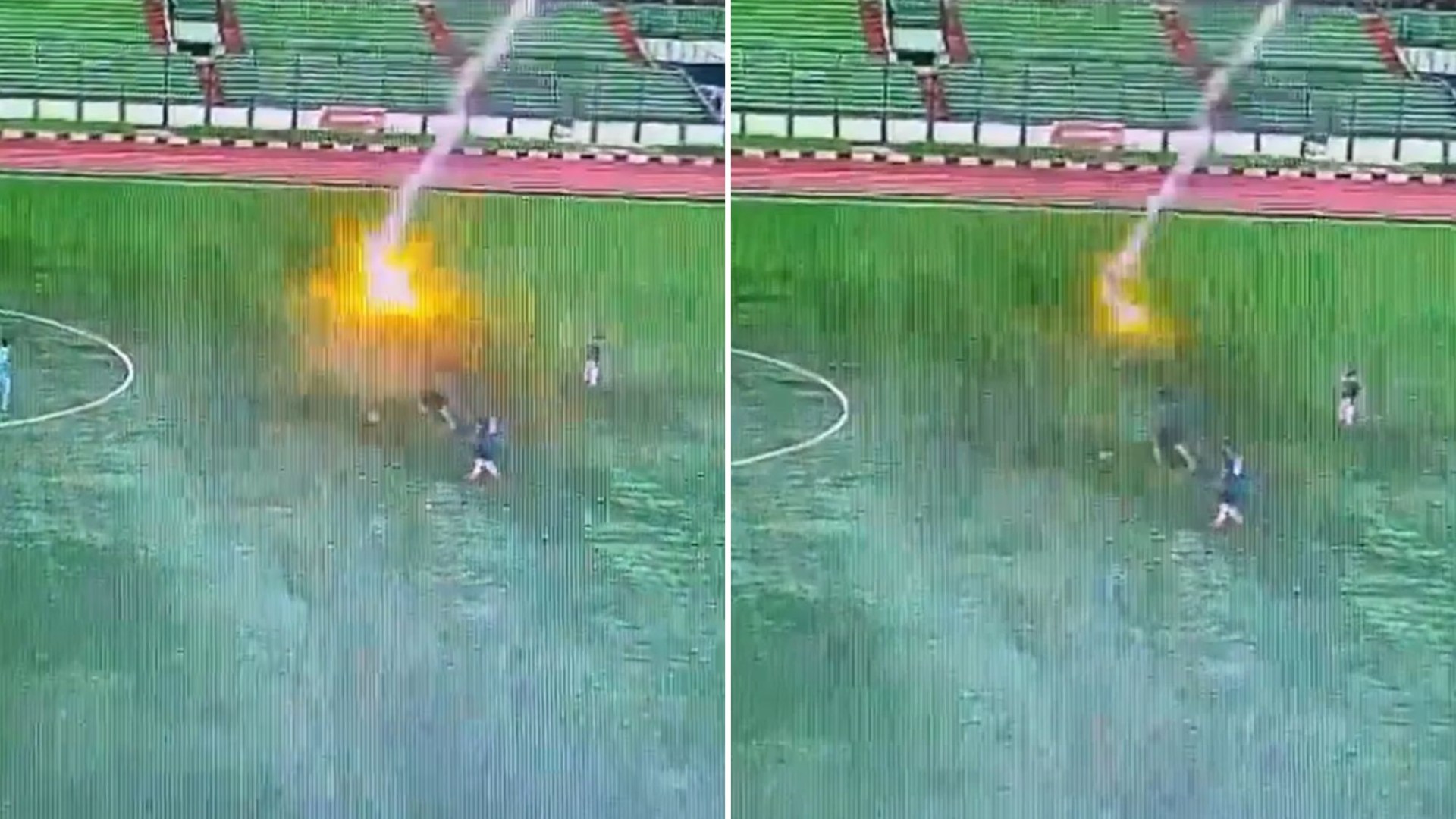 Sickening moment footballer is struck by lightning and killed in the middle of a match in front of horrified fans [Video]