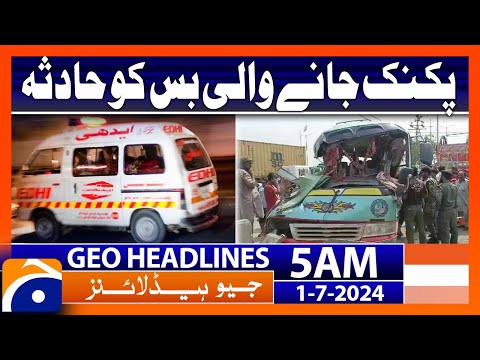 Picnic Bus Accident in Karachi | Geo News at 5 AM Headlines | 1st July 2024 [Video]